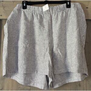 J Crew Women's 2X  Linen Blend Pull On Short CG686 Black White Stripe Preppy